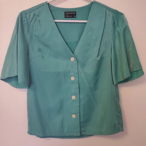 Frank and Oak Flutter Sleeve Blouse Lagoon Blue - Picture 3 of 6